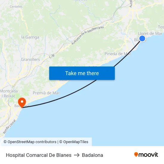 Hospital Comarcal De Blanes to Badalona map