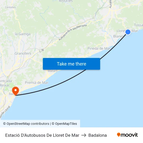 Estació D'Autobusos De Lloret De Mar to Badalona map