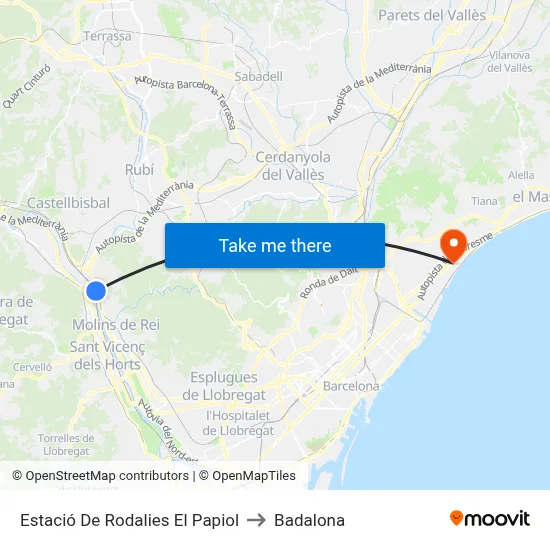 Estació De Rodalies El Papiol to Badalona map
