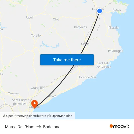 Marca De L'Ham to Badalona map