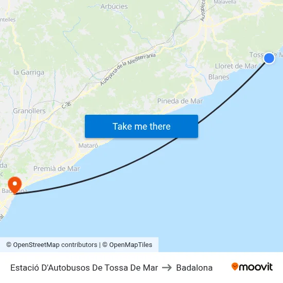 Estació D'Autobusos De Tossa De Mar to Badalona map