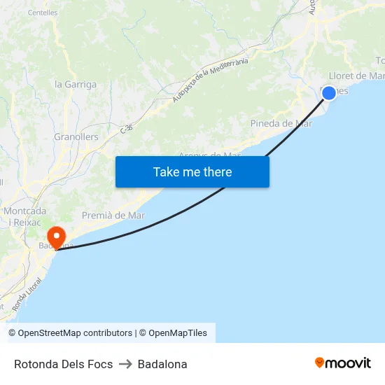 Rotonda Dels Focs to Badalona map