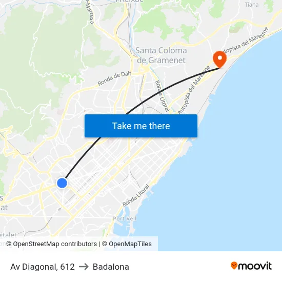 Av Diagonal, 612 to Badalona map