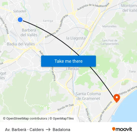 Av. Barberà - Calders to Badalona map