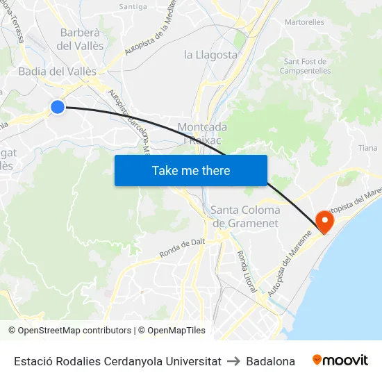 Estació Rodalies Cerdanyola Universitat to Badalona map