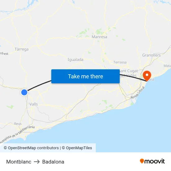 Montblanc to Badalona map