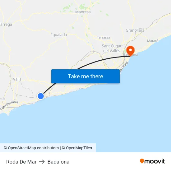 Roda De Mar to Badalona map