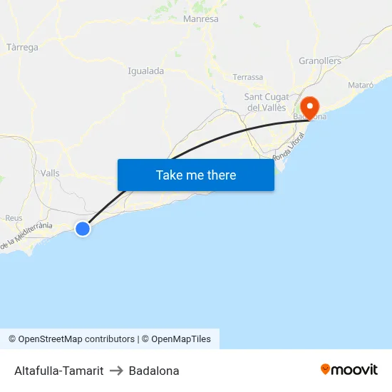 Altafulla-Tamarit to Badalona map