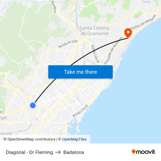 Diagonal - Dr Fleming to Badalona map