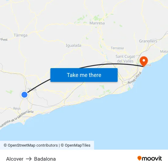 Alcover to Badalona map