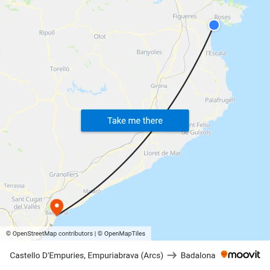 Castello D'Empuries, Empuriabrava (Arcs) to Badalona map
