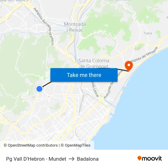 Pg Vall D'Hebron - Mundet to Badalona map
