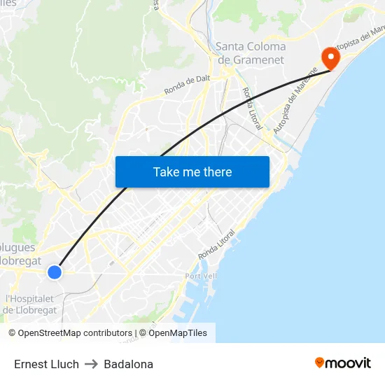 Ernest Lluch to Badalona map