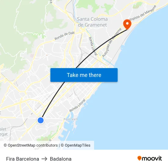 Fira Barcelona to Badalona map