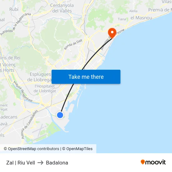 Zal | Riu Vell to Badalona map
