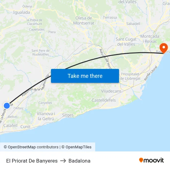 El Priorat De Banyeres to Badalona map