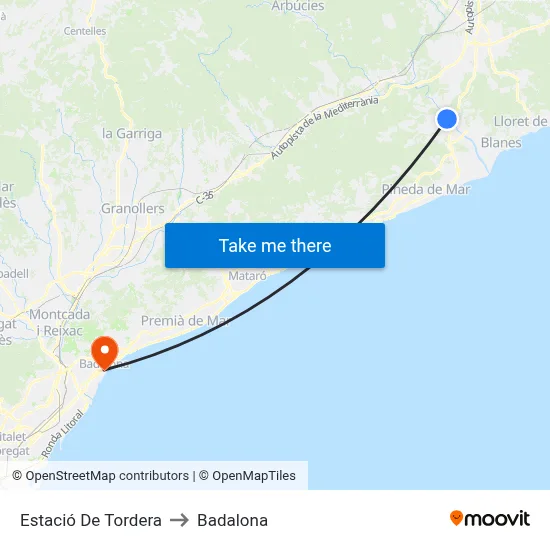 Estació De Tordera to Badalona map