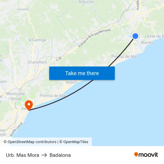 Urb. Mas Mora to Badalona map