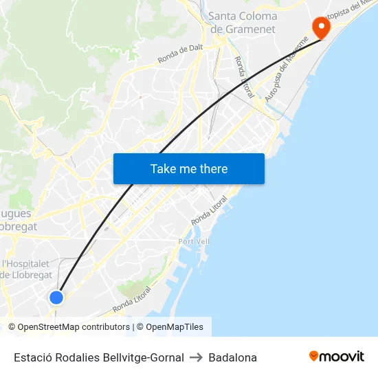 Estació Rodalies Bellvitge-Gornal to Badalona map