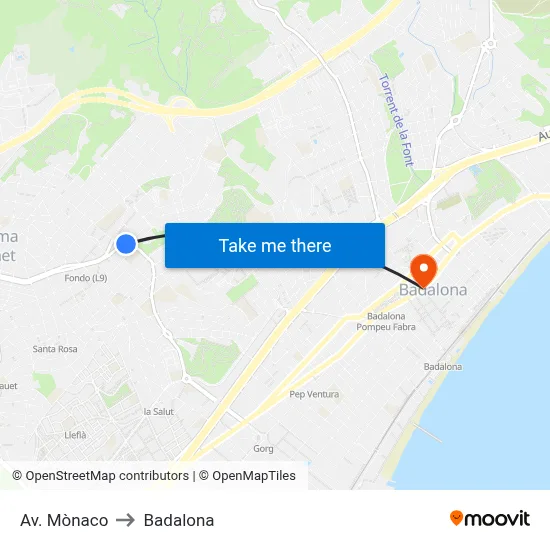 Av. Mònaco to Badalona map