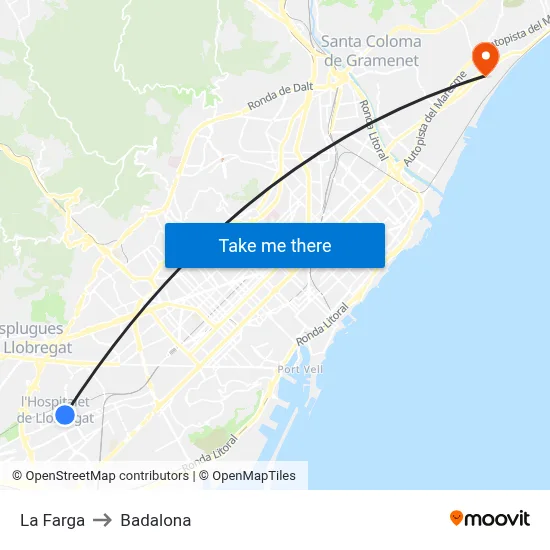 La Farga to Badalona map