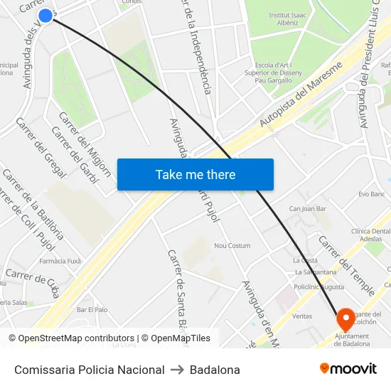 Comissaria Policia Nacional to Badalona map