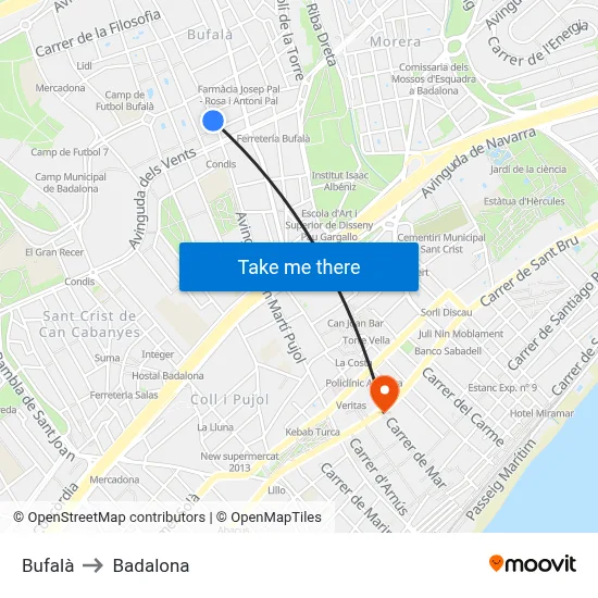 Bufalà to Badalona map