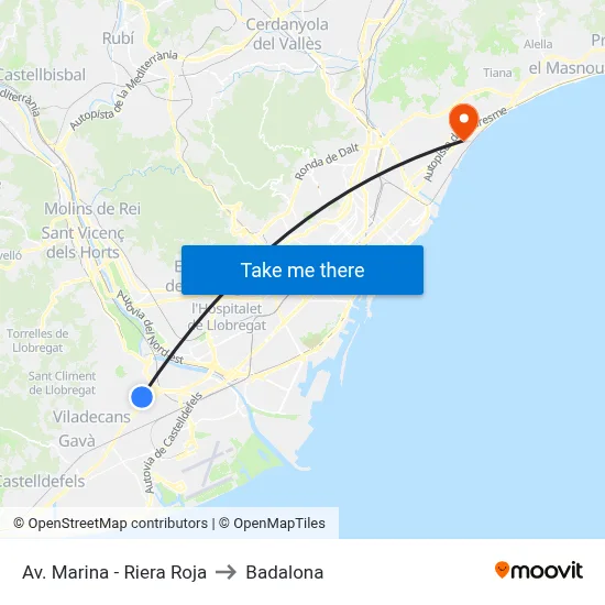 Av. Marina - Riera Roja to Badalona map