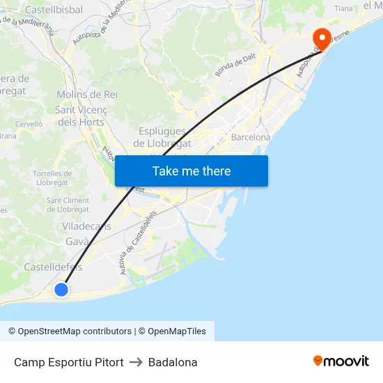 Camp Esportiu Pitort to Badalona map