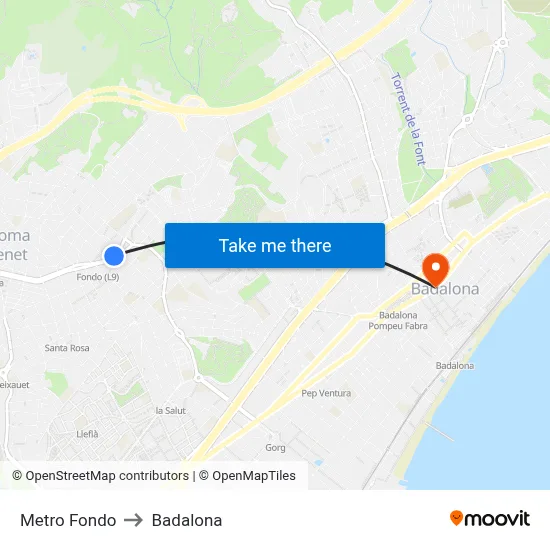 Metro Fondo to Badalona map