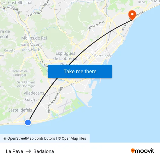 La Pava to Badalona map