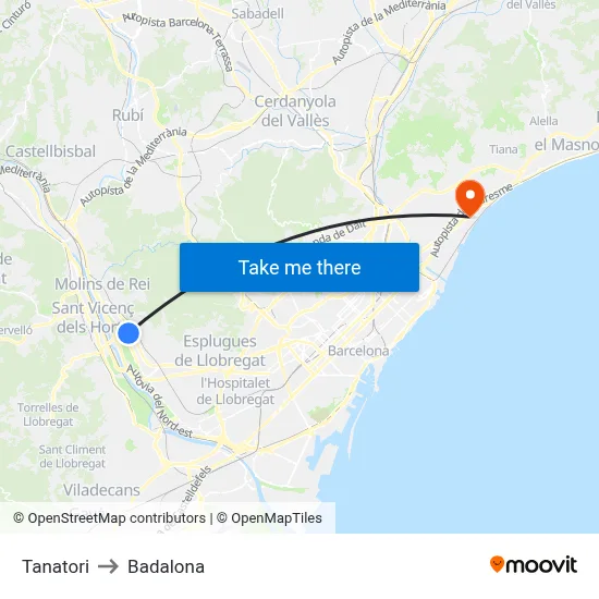 Tanatori to Badalona map