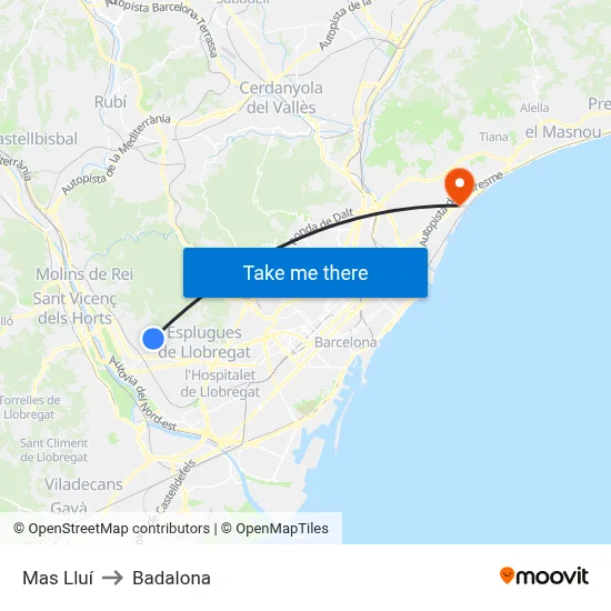 Mas Lluí to Badalona map