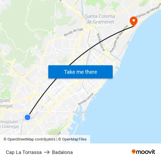 Cap La Torrassa to Badalona map