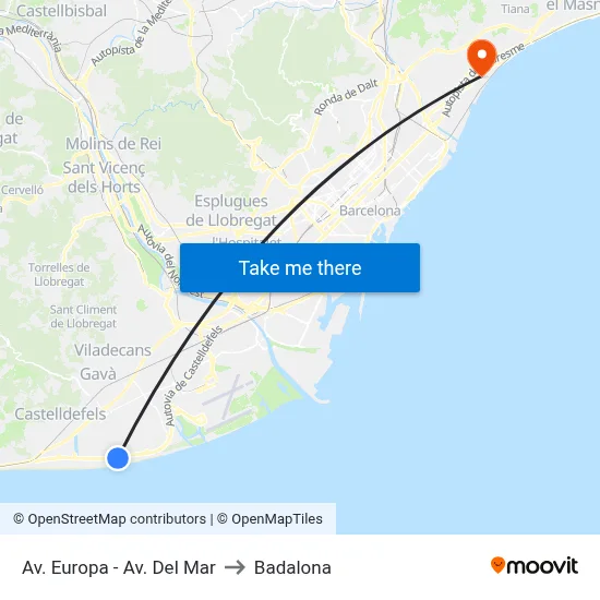 Av. Europa - Av. Del Mar to Badalona map