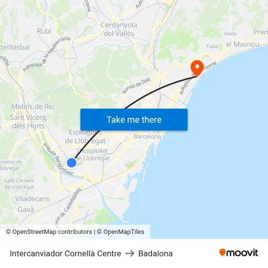 Intercanviador Cornellà Centre to Badalona map
