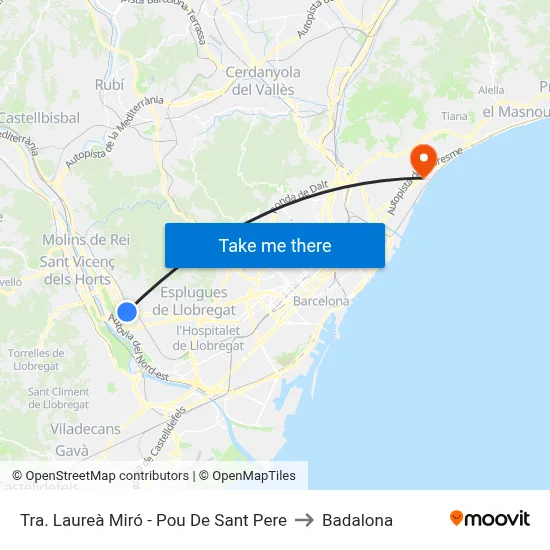 Tra. Laureà Miró - Pou De Sant Pere to Badalona map