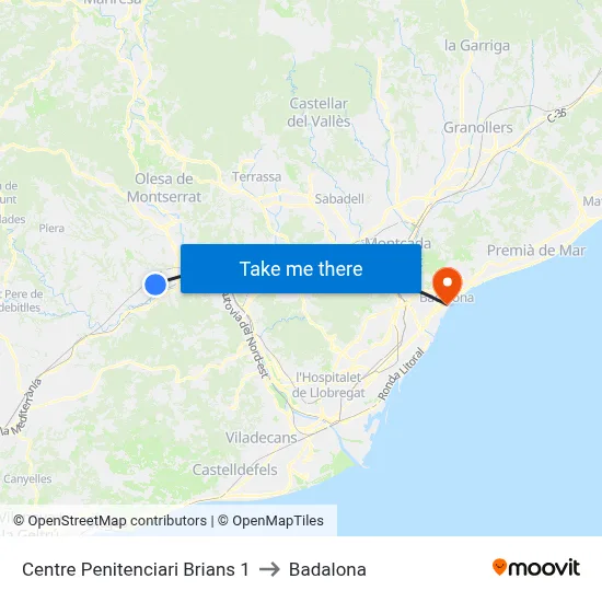 Centre Penitenciari Brians 1 to Badalona map