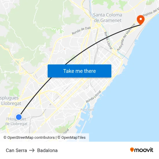 Can Serra to Badalona map