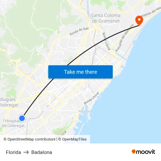 Florida to Badalona map