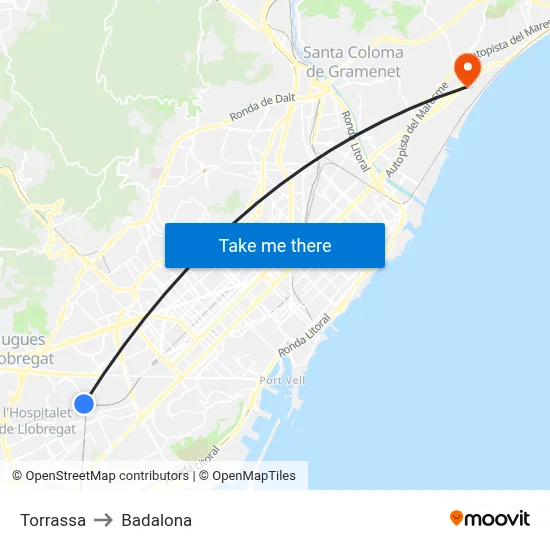 Torrassa to Badalona map