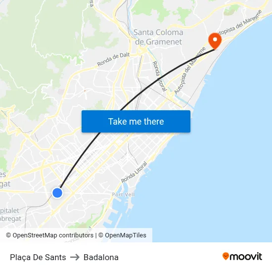 Plaça De Sants to Badalona map