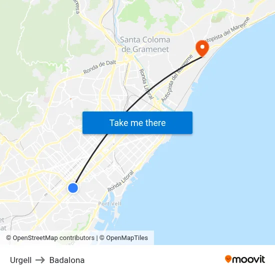 Urgell to Badalona map