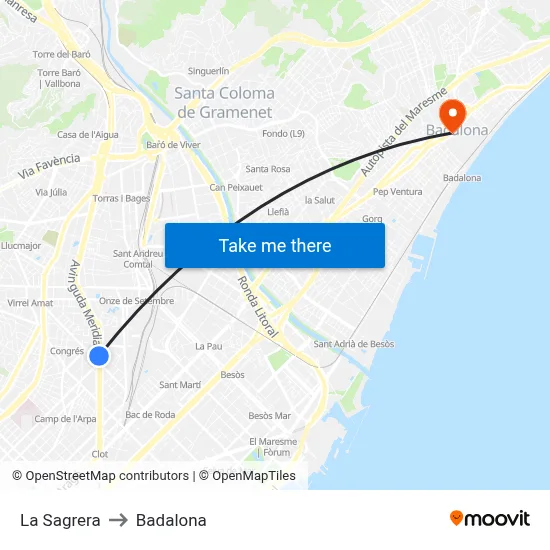 La Sagrera to Badalona map