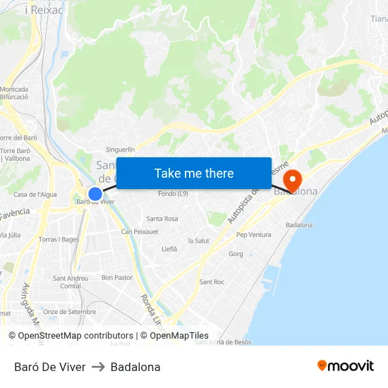 Baró De Viver to Badalona map