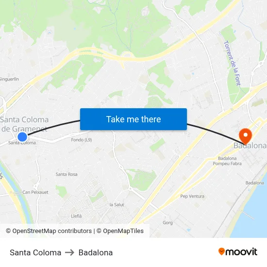 Santa Coloma to Badalona map