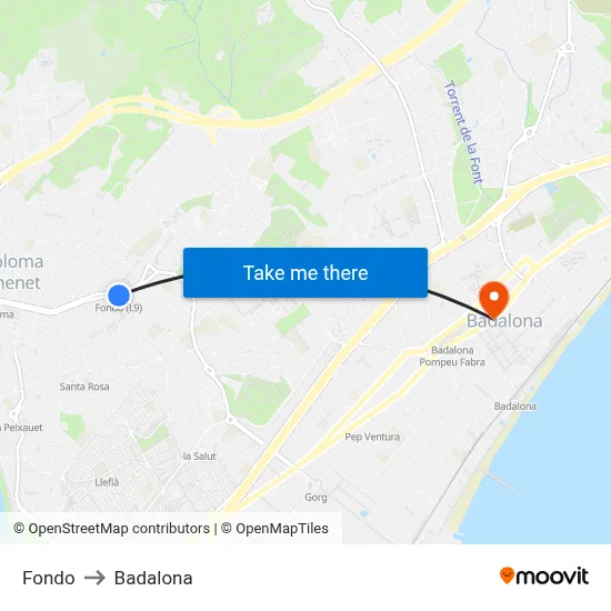 Fondo to Badalona map