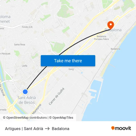 Artigues | Sant Adrià to Badalona map