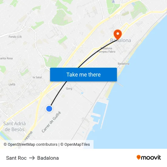 Sant Roc to Badalona map