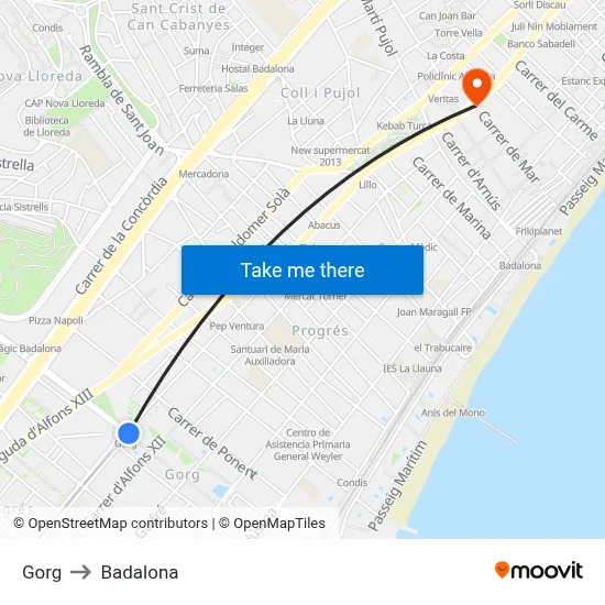 Gorg to Badalona map